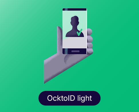 Illustratie van hand met smartphone en tekst OcktoID light